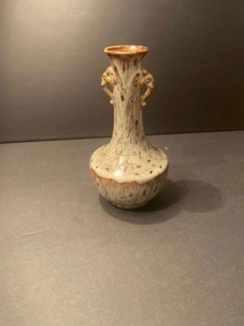 Glazed Ceramic Elephant Miniature Vase with Decorative Handles - Beige and Brown